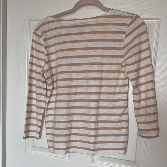 J. Crew Tan and White sequins Striped Long Sleeve Top Xs EUC - Picture 7 of 9